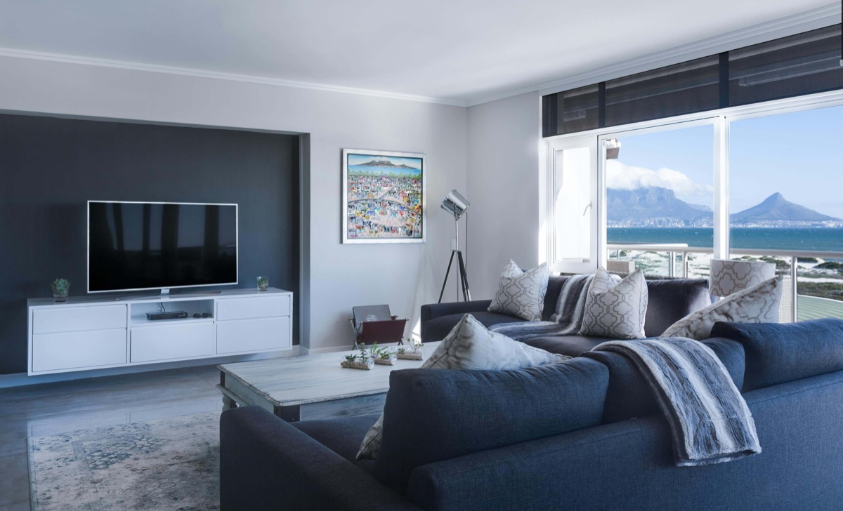 Comfortable small living room with ocean view