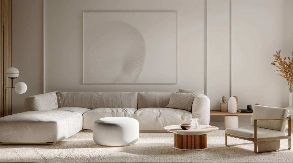 Modern minimalist living room with neutral colors